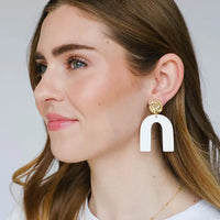 White Beaus with Hammered Gold Post Earrings