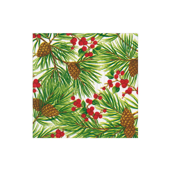 Evergreen & Berries White Cocktail Napkins