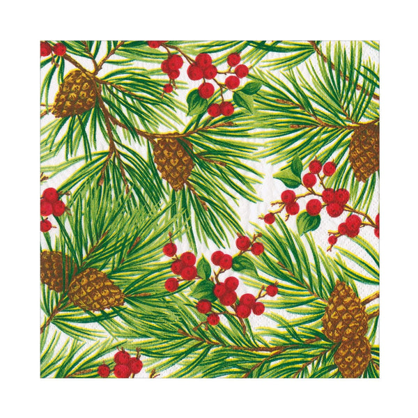 Evergreen & Berries White Lunch Napkins