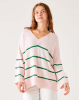 Montauk V-Neck Sweater | Soft Pink + Clover