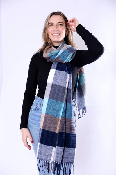 Phoebe Ribbed Scarf | Blue & Brown