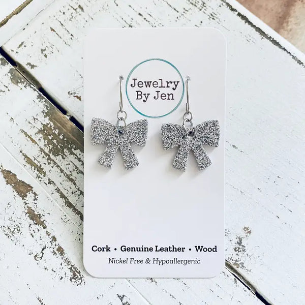 Glitter Bow Earrings | Silver
