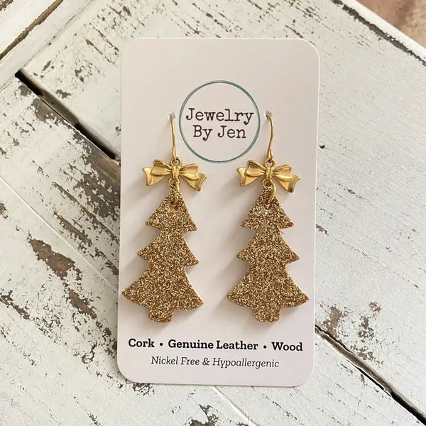 Christmas Tree Bow Earrings | Gold