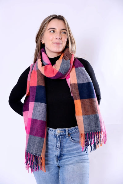 Phoebe Ribbed Scarf | Orange & Pink