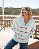 Montauk V-Neck Sweater | Soft Blue + Blood Orange