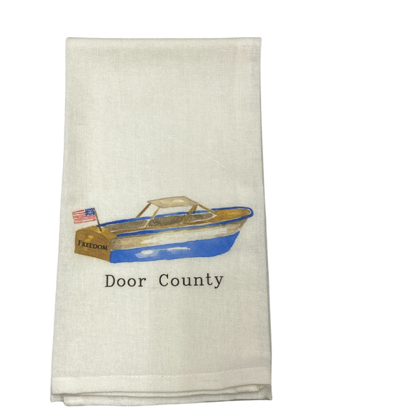 Blue Freedom Boat Door County | Dish Towel
