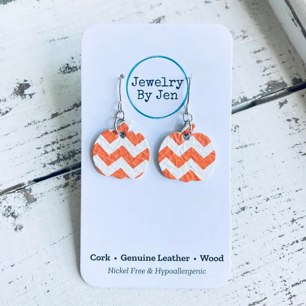 Mini Pumpkin Earrings | White + Orange Zig Zag