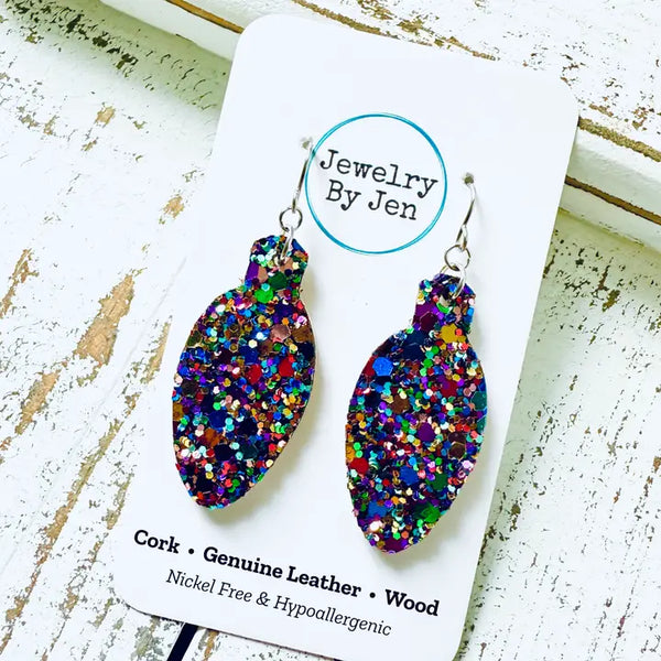 Holiday Lightbulb Earrings | Jewel Tone Glitter
