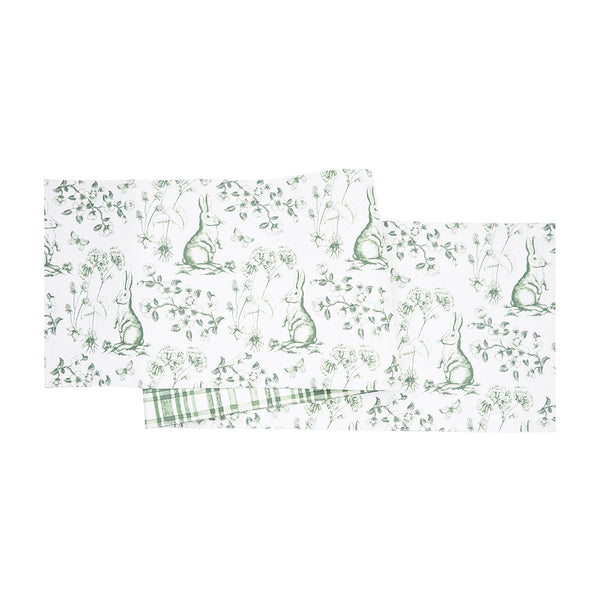 Spring Greens Bunny Toile Table Runner | 72 Inch