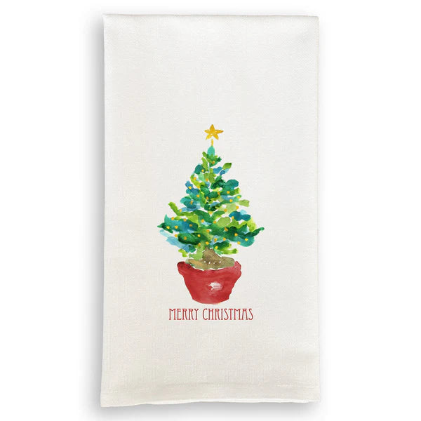 Red Potted Tree Merry Christmas Kitchen Towel