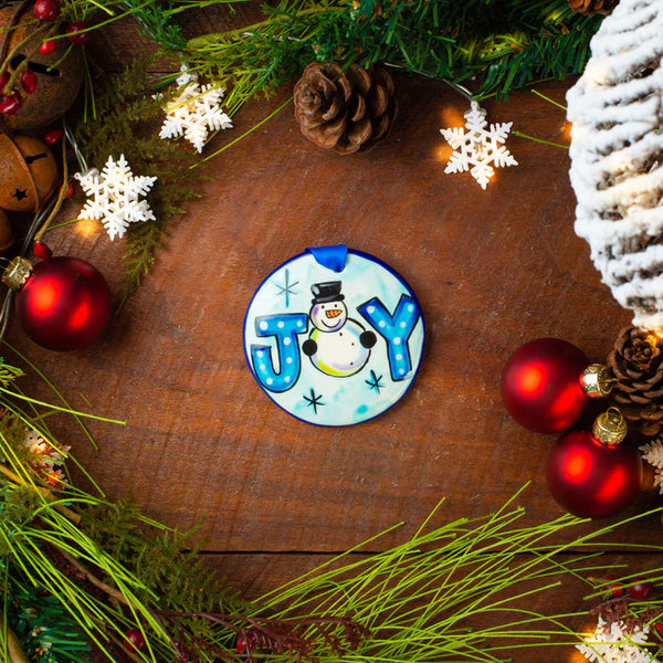Blue Joy Snowman Ornament