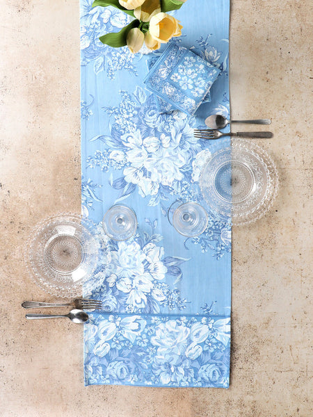 Washed Blue Blanche Table Runner | 72 Inch