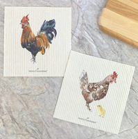 Rooster & Hen with Chick | Set of 2 Swedish Dishcloths