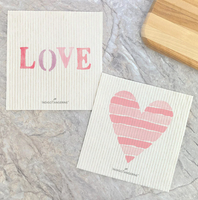 Love + Striped Heart | Set of 2 Swedish Dishcloths