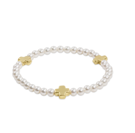 Cross Pearl 4mm Gold Bracelet