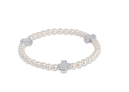 Cross Pearl 4mm Sterling Bracelet