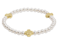 Signature Cross Pearl 3mm Bracelet | Gold