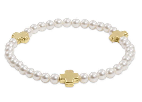 Signature Cross Pearl 3mm Bracelet | Gold