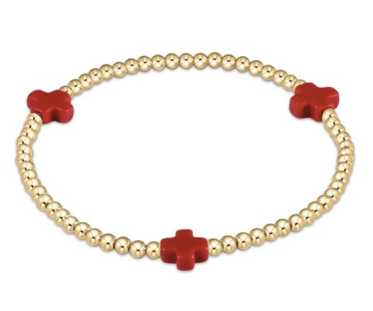 Signature Cross 3mm Gold Bracelet | Red