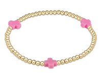 Signature Cross 3mm Gold Bracelet Bright Pink