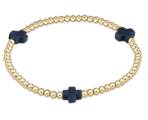 Signature Cross 3mm Gold Bracelet | Navy