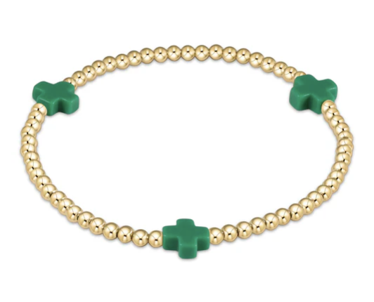 Signature Cross 3mm Gold Bracelet | Emerald