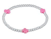 Signature Cross 3mm Silver Bracelet | Bright Pink