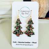 Christmas Tree Earrings | Red, Green & Gold Glitter