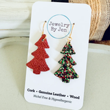 Christmas Tree Earrings | Red, Green & Gold Glitter