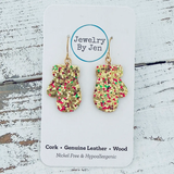 Small Mitten Earrings | Gold, Green & Pink Glitter