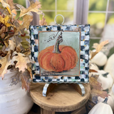 Orange Pumpkin With Checkered Border | Mini Art
