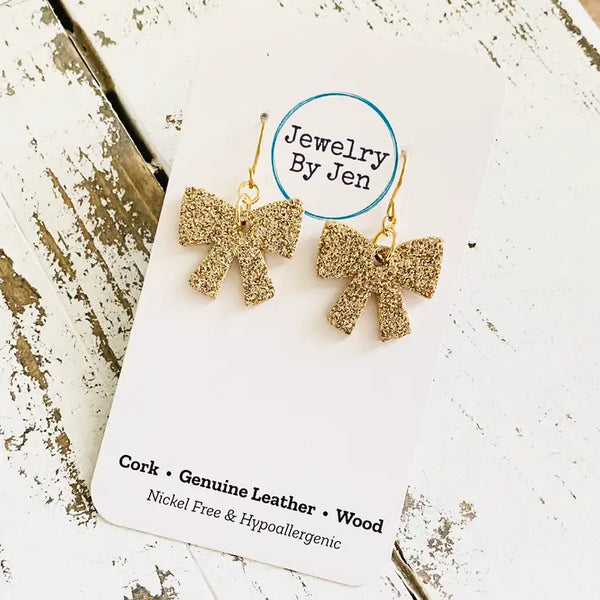 Glitter Bow Earrings | Gold