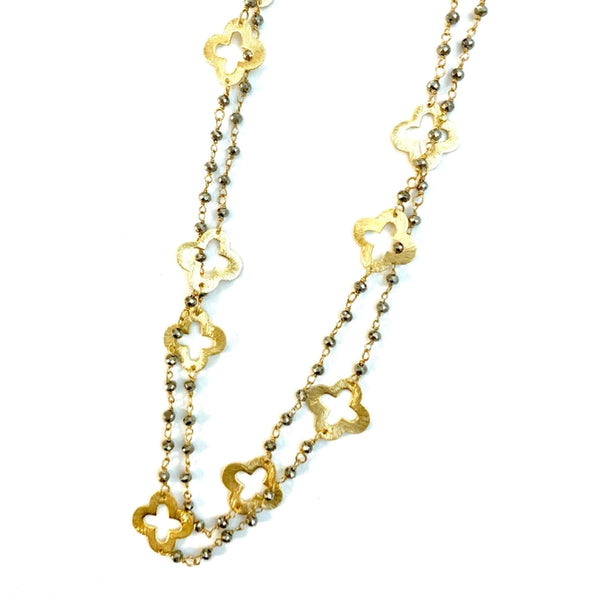 Gold Clover and Petite Pyrite | Long Necklace