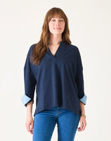 Amelia Cuff Tee | Navy Chambray