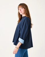 Amelia Cuff Tee | Navy Chambray