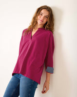 Amelia Cuff Tee | Wildberry Chambray