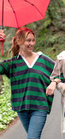 Amelia Rugby Tee | Navy & Green Stripe