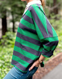 Amelia Rugby Tee | Navy & Green Stripe