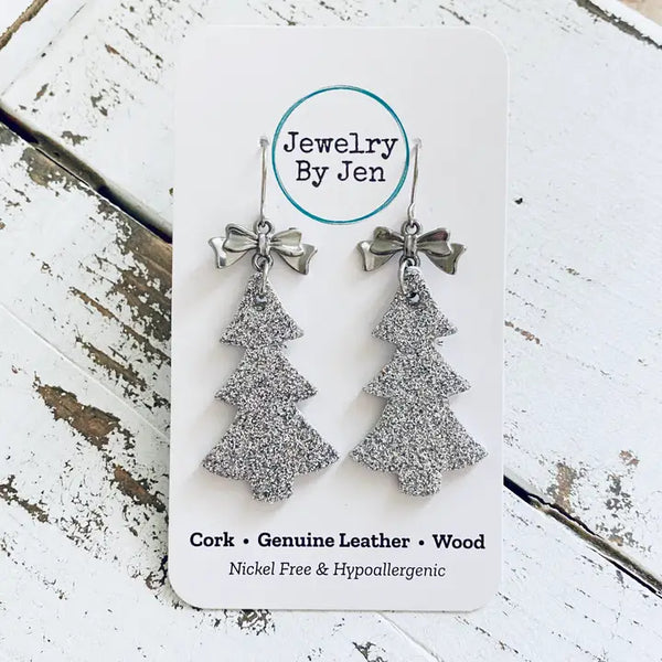 Christmas Tree Bow Earrings | Silver