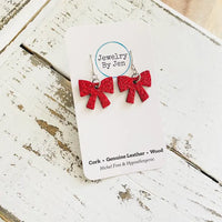 Glitter Bow Earrings | Red