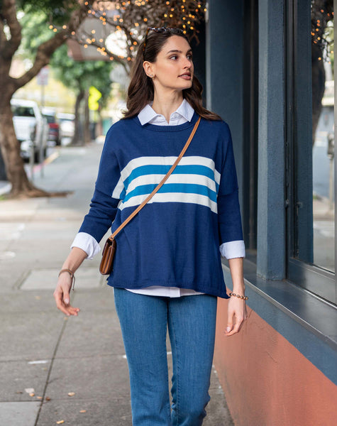 Catalina Crewneck Sweater | Navy & Teal