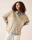 Catalina V-Neck Sweater | Khaki + White
