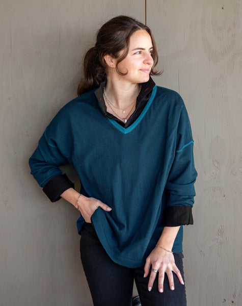 Petite Delmar V-Neck Sweater | Deep Teal