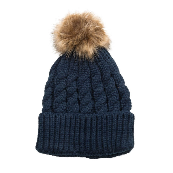 Emma Pom-Pom Knit Hat | Navy