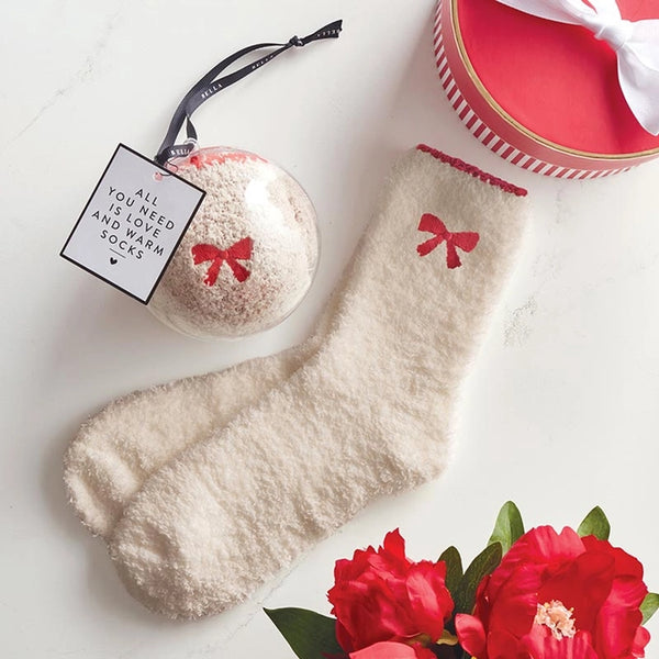 Red & White Heart Cozy Socks in Ornament
