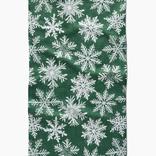 Snowy Days Green Kitchen Towel