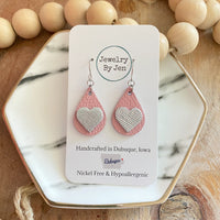 Pink with Silver Heart | Small Teardrop Earrings