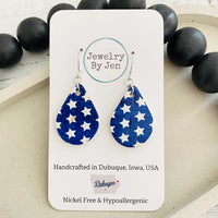 Small Teardrop Earrings | White Stars on Blue