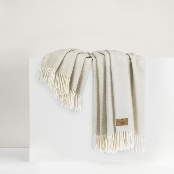 Heathered Ivory Herringbone Cashmere Throw