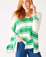 Catalina V-Neck Sweater | White + Jade Stripes